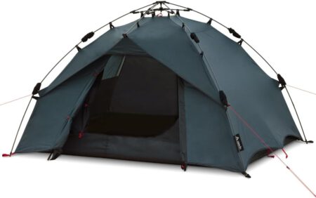 qeedo Quick Ash Campingzelt für 2 Personen mit Quick-Up-System (Schnellaufbau) - Zweimannzelt leicht & wasserdicht, Eingang mit Moskitonetz und kleinem Vordach - Kuppelzelt mit schnellem Auf- & Abbau