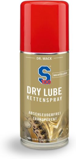 DR. WACK S100 Dry Lube Kettenspray für Motorrad 100 ml - nachfüllbar - Trocken Kettenschmierstoff - Schutz vor Verschleiß & Korrosion - Kettenspray für weniger Reibung - Hochwertige Motorradpflege