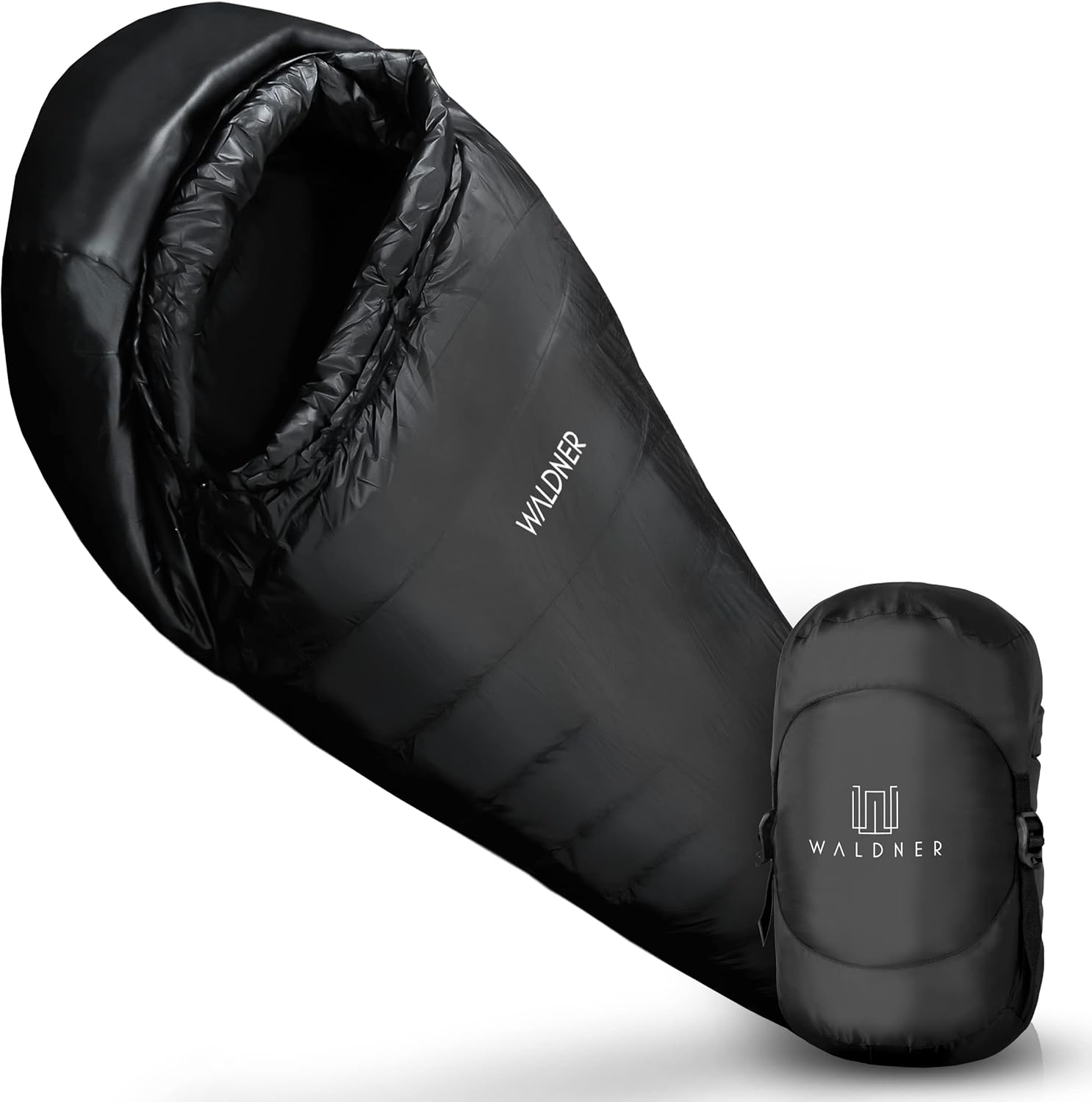 WALDNER Daunenschlafsack Ultraleicht, kleines Packmaß, 4 Jahreszeiten, 800g Daunen, 600FP Bauschkraft, Schlafsack Outdoor und Camping, leicht & warm